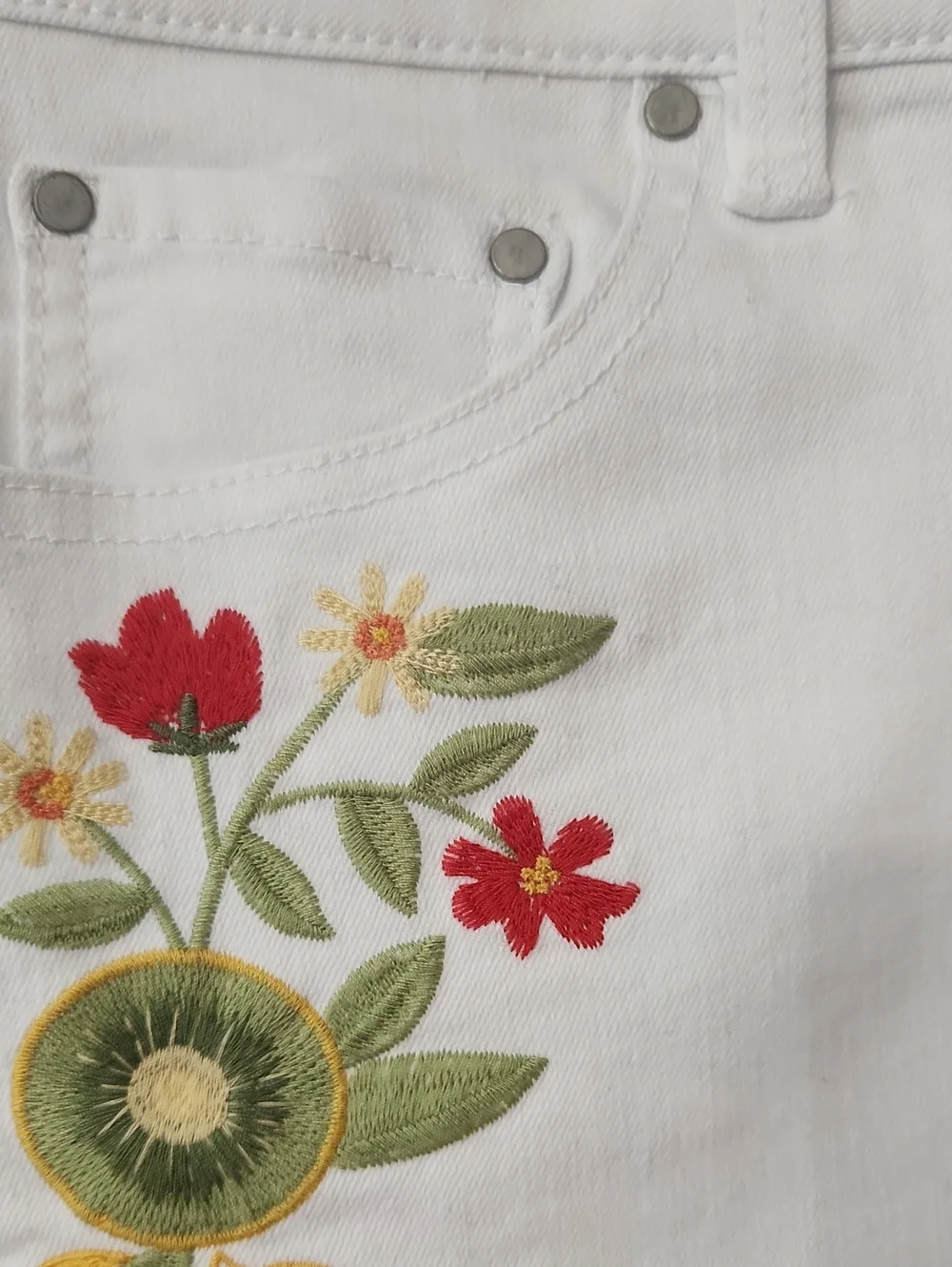 d. jeans White Women's High-Rise Shorts with Fruit & Floral Embroidery